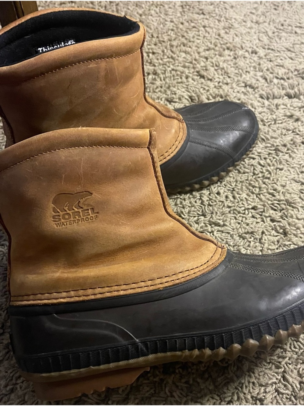 Sorel Cheyanne Tan & Black Waterproof Leather Winter Boot Mens Size 11.5 Warm
